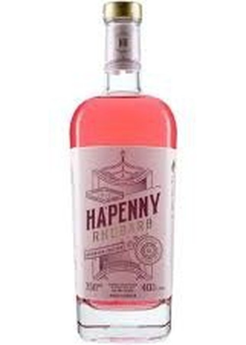 Ha'Penny Rhubarb Gin 700ml bottle with pink liquid and gold cap