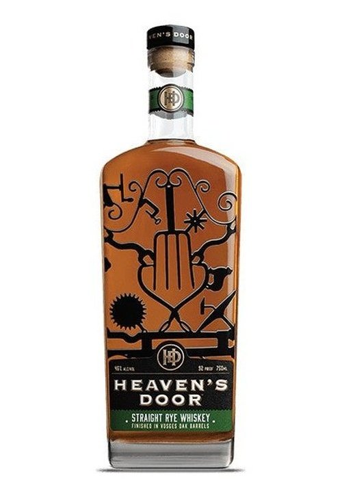 Heavens Door Straight Rye Whiskey 700ml bottle with Vosges Oak finish and ornate label