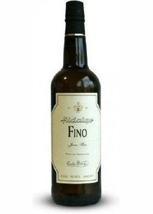 Hidalgo Fino Sherry 750ML dark glass bottle with cream label and gold band