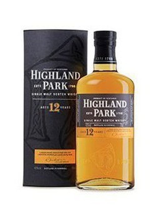 Highland Park 12 Year Old Single Malt Scotch Whisky bottle with Celtic knot box