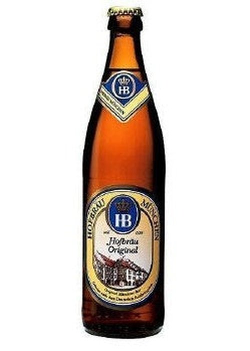 Hofbrau Original 500ML brown glass beer bottle with blue and gold label