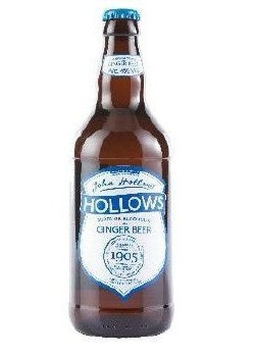 Hollows Superior Alcoholic Ginger Beer 500ml brown glass bottle with blue cap and shield label