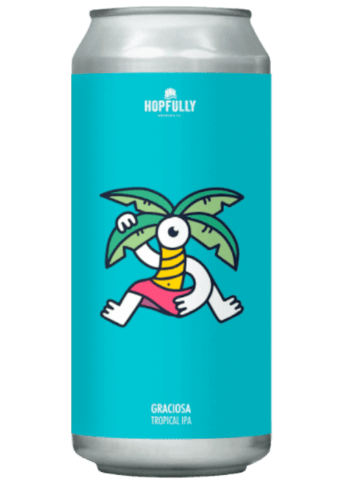 Hopfully Graciosa Tropical IPA 440ml can with turquoise label and dancing palm tree design