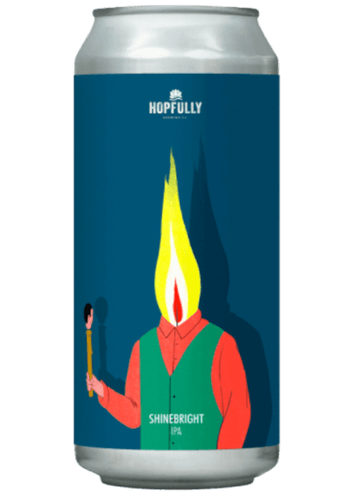 Hopfully Shinebright IPA 440ml can with blue label and flame illustration