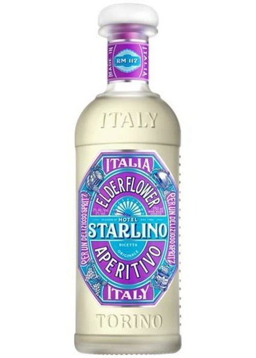 Hotel Starlino Elderflower Aperitivo 750ml Italian liqueur bottle with purple hexagonal label