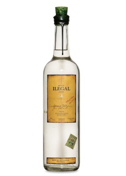 Ilegal Joven Mezcal 700ml bottle with green wax cap and beige label