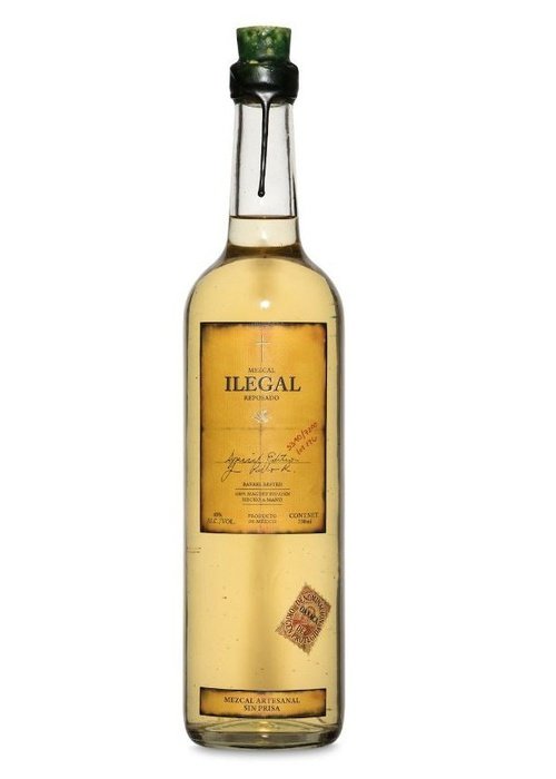 Ilegal Reposado Mezcal 700ml bottle with green wax cap and amber label