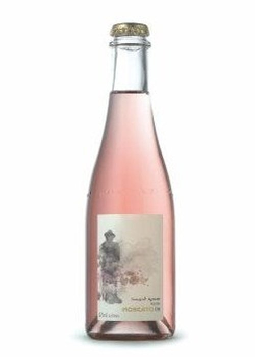 Innocent Bystander Moscato 750ml pink wine bottle with vintage label and gold crown cap