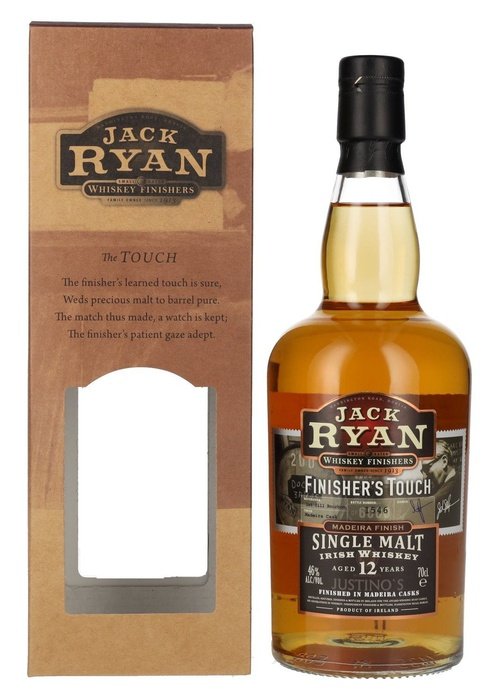 Jack Ryan Finishers Touch 12 Year Old Madeira Finish Single Malt Irish Whiskey bottle with brown box