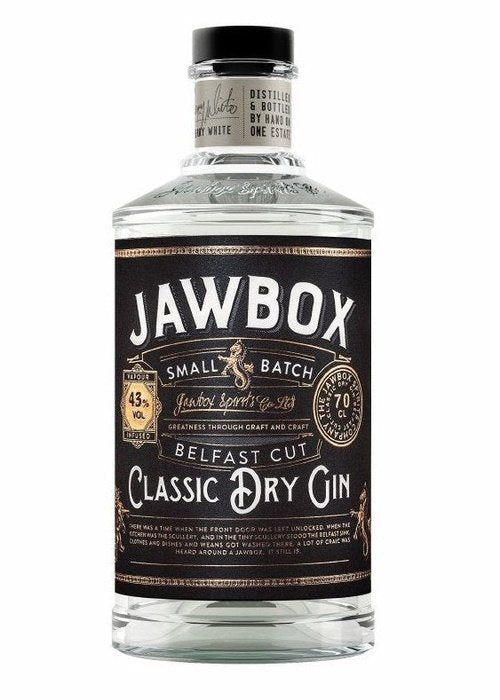 Jawbox Small Batch Classic Dry Gin 700ml bottle with black label and gold seal