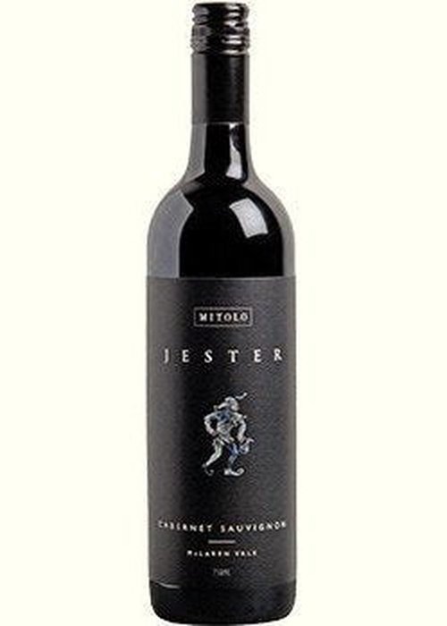 Mitolo Jester Cabernet Sauvignon red wine bottle with black label and jester graphic
