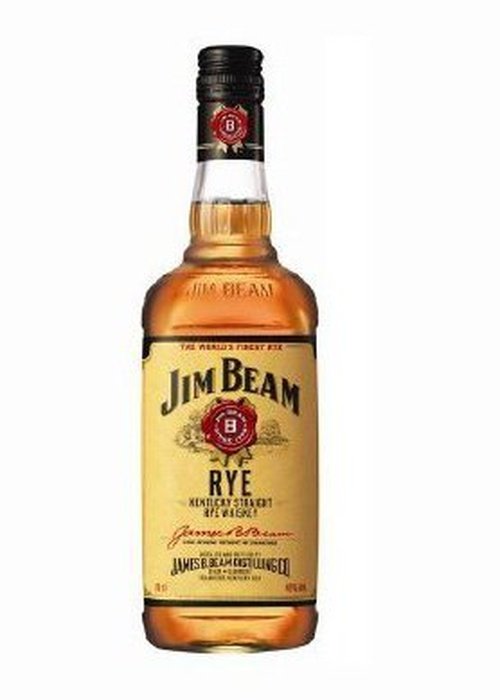 Jim Beam Rye 700ML glass bottle with amber liquid and black cap