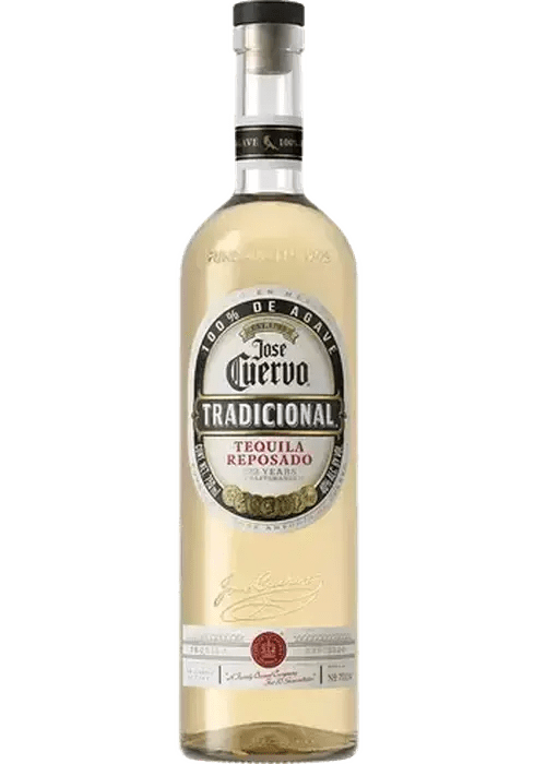 Jose Cuervo Tradicional Reposado Tequila bottle with gold seal and black cap