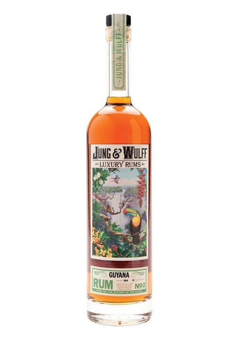 Jung & Wulff Guyana Rum 750ML amber bottle with toucan label