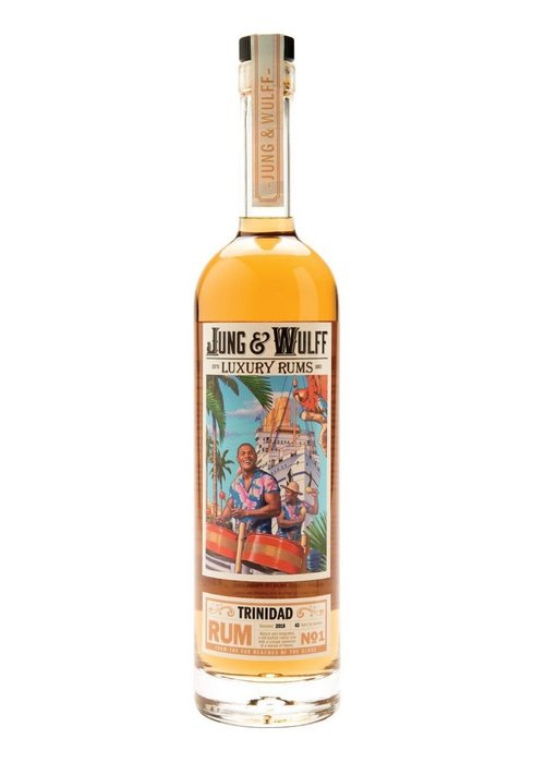 Jung & Wulff Trinidad Rum 750ml amber bottle with tropical label illustration