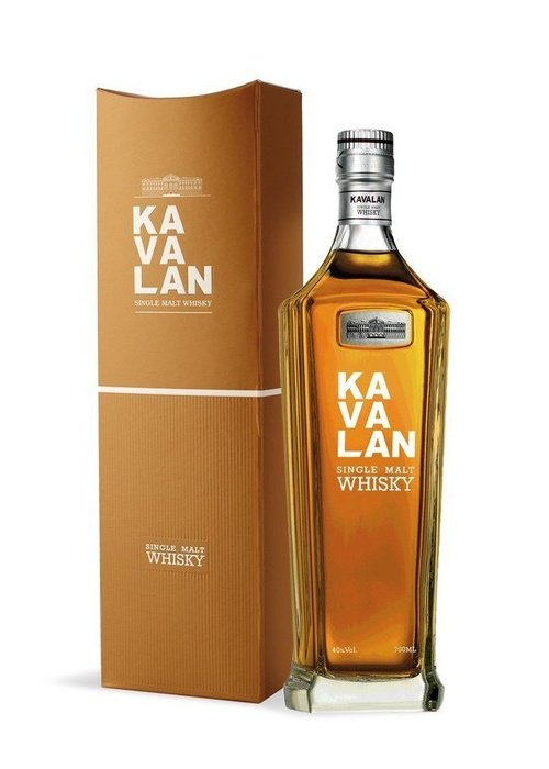 Kavalan Single Malt Whisky 700ML bottle with packaging showing amber liquid and silver foil cap