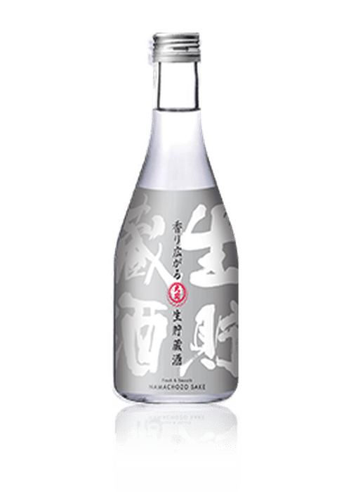 Kikumasamune Shiboritate Nama Chozoshu sake bottle with silver cap and gray label