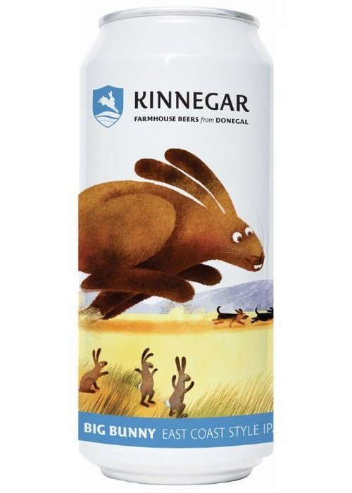Kinnegar Big Bunny East Coast Style IPA beer can with illustrated leaping rabbit on yellow label