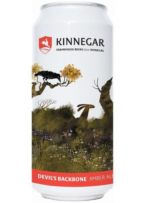 Kinnegar Devil's Backbone Amber Ale 440ml can with crow and hare label art