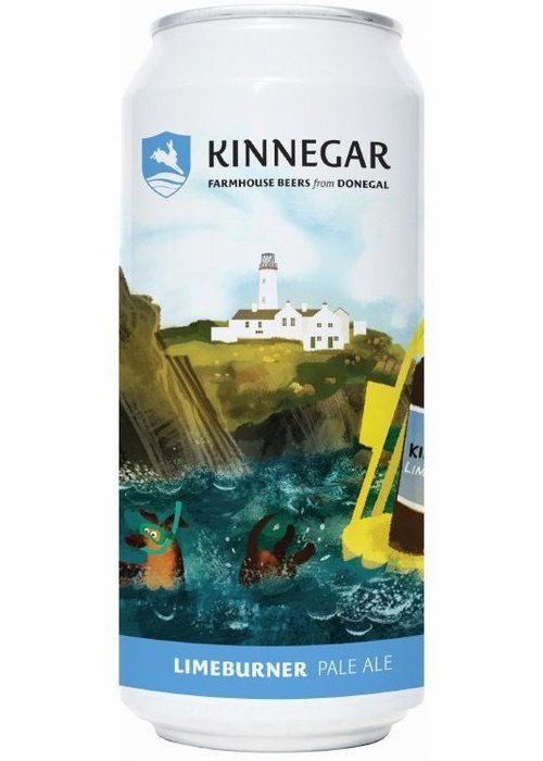Kinnegar Limeburner Pale Ale 440ml can with coastal lighthouse and swimmer label design