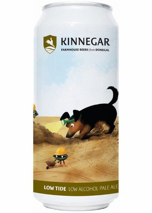 Kinnegar Low Tide 440ml alcohol-free pale ale can with dog illustration and Donegal farmhouse branding