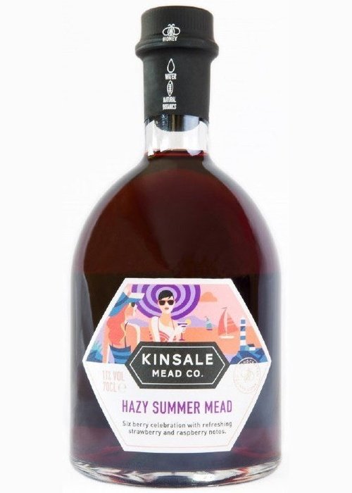 Kinsale Hazy Summer Mead 700ml bottle with strawberry raspberry notes and bee logo label