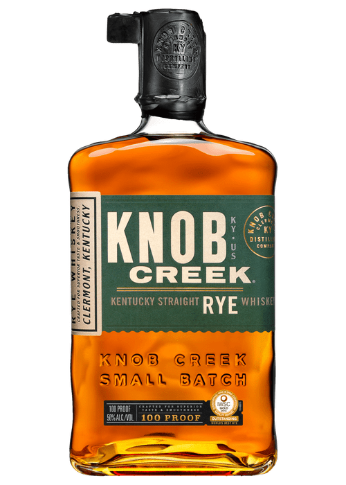 Knob Creek Kentucky Straight Rye Whiskey 700ml bottle with amber liquid and black cap