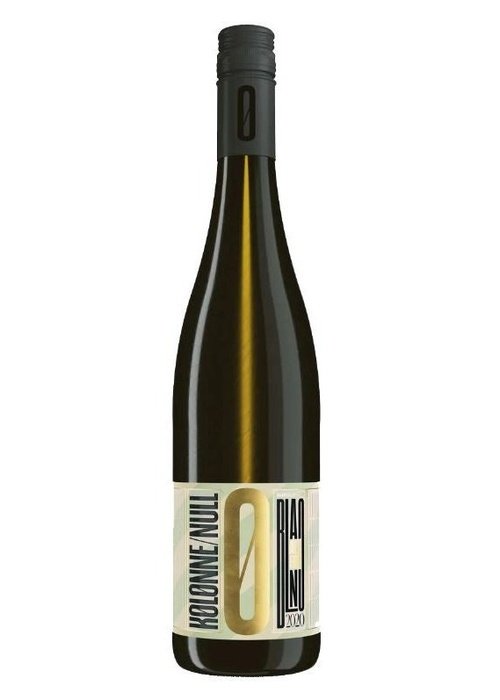 Kolonne/Null white alcohol-free Riesling wine bottle with beige label and black screw cap