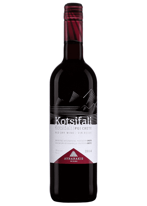 Ayrarakis Kotsifali red dry wine bottle from Crete with mountain label design
