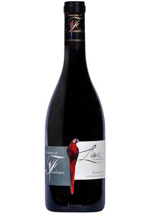 L'Amie de Familongue red wine bottle with parrot label design