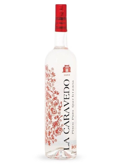 La Caravedo Quebranta Pisco 700ml bottle with red cap and floral label