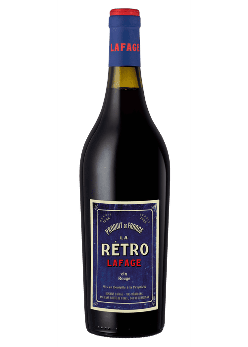 La Retro La Fage 1 Litre red wine bottle with blue label and red foil cap