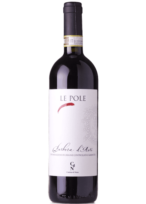 Le Pole Barbera d'Asti red wine bottle by Cantina di Nizza with black capsule and white label