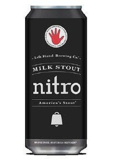 Left Hand Milk Stout Nitro 404ml aluminum can with matte black label and white text