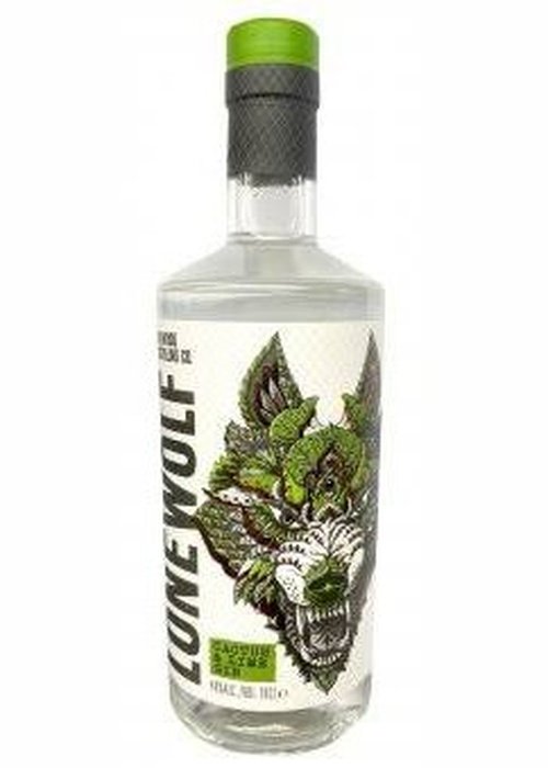 Lone Wolf Cactus & Lime Gin 700ML bottle with cactus lime leaf wolf label