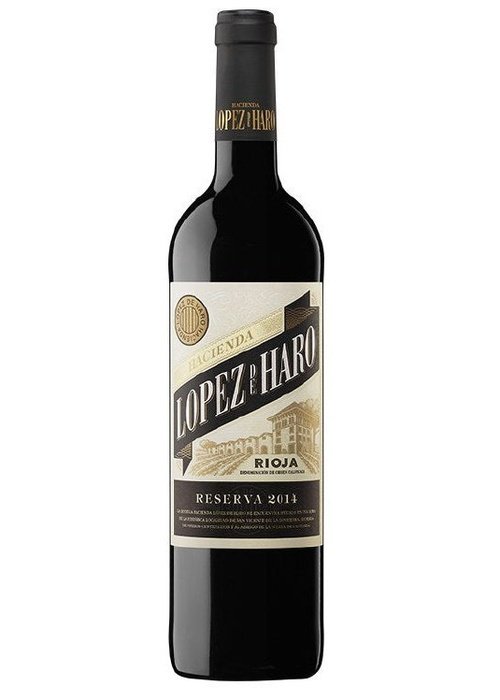 Lopez de Haro Rioja Reserva 2014 red wine bottle with cream label and gold lettering