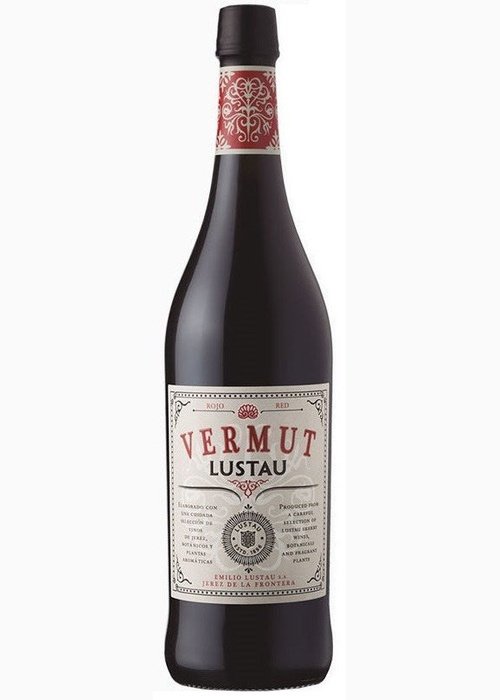 Lustau Vermut Rojo fortified wine bottle with red label and ornate design