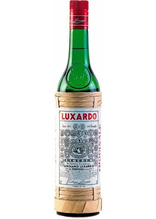 Luxardo Maraschino Originale 700ml green glass bottle with red cap and woven label