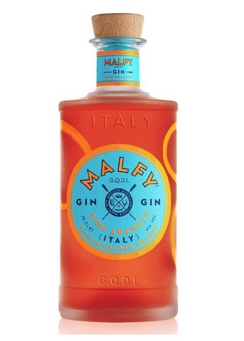 Malfy Con Arancia Sicilian Blood Orange Gin 700ml bottle with wooden cork stopper