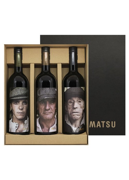 Matsu Wine Gift Pack with three Spanish red wine bottles featuring portrait labels