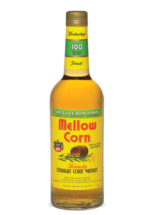 Mellow Corn Kentucky Straight Corn Whiskey 700ML bottle with straw-colored liquid and yellow label