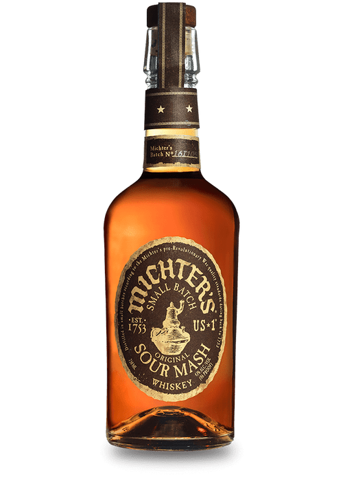 Michter's Sour Mash 700ML small batch whiskey bottle with oval beige label and foil-wrapped cork