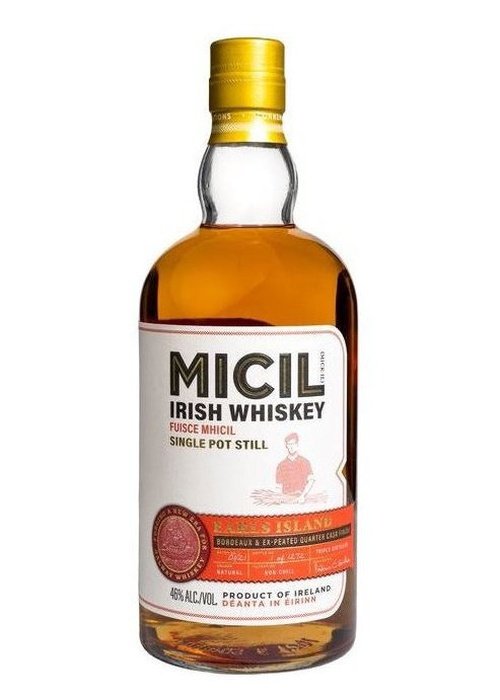 Micil Earls Island Single Pot Still Irish Whiskey 46% ABV in clear glass bottle with gold cap