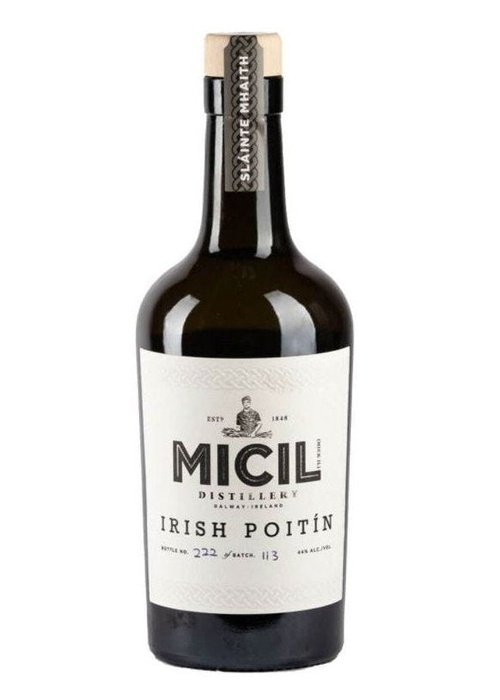Micil Irish Poitín 500ML dark glass bottle with cork stopper and black neck label