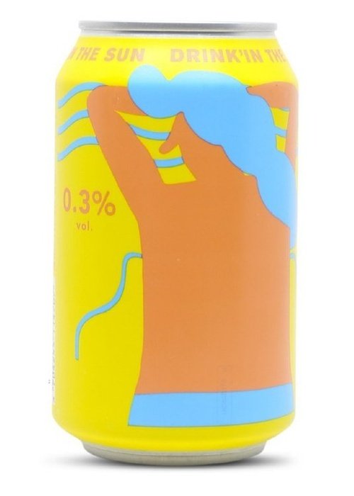 Mikkeller Drink'in the Sun 330ml alcohol-free American wheat beer can with bright yellow label and orange graphic