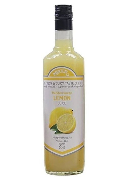 Mixer Mediterranean Lemon Juice 700ml bottle with pure fruit juice and gluten free label