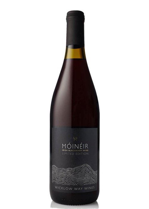 Moineir Irish Blackberry Wine limited edition bottle with black label and gold foil