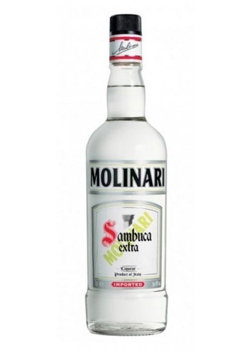 Molinari Sambuca Extra 700ml clear Italian anise liqueur bottle with red and white label