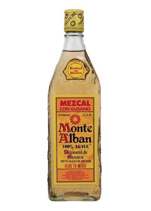 Monte Alban Mezcal 700ML bottle with yellow foil cap and label showing 100% Agave Oaxaca spirit