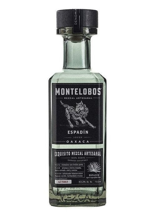 Montelobos Espadin Joven 700ml artisanal mezcal bottle with black label and wolf illustration